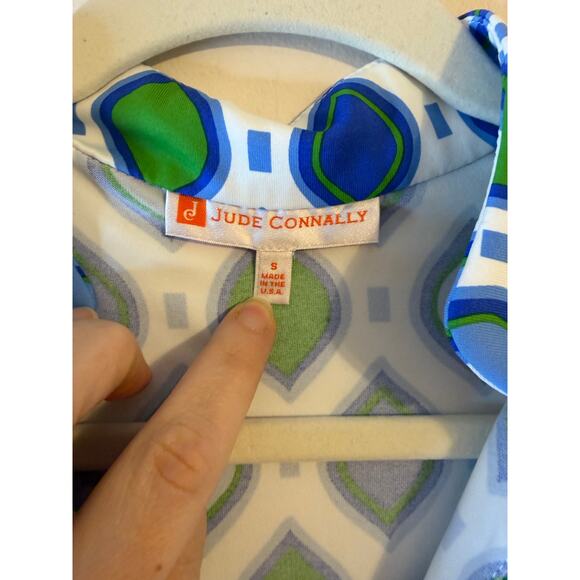 Jude Connally Blue Green GeoPrint Stretch Tunic Dress Preppy Resort Small - Picture 3 of 7